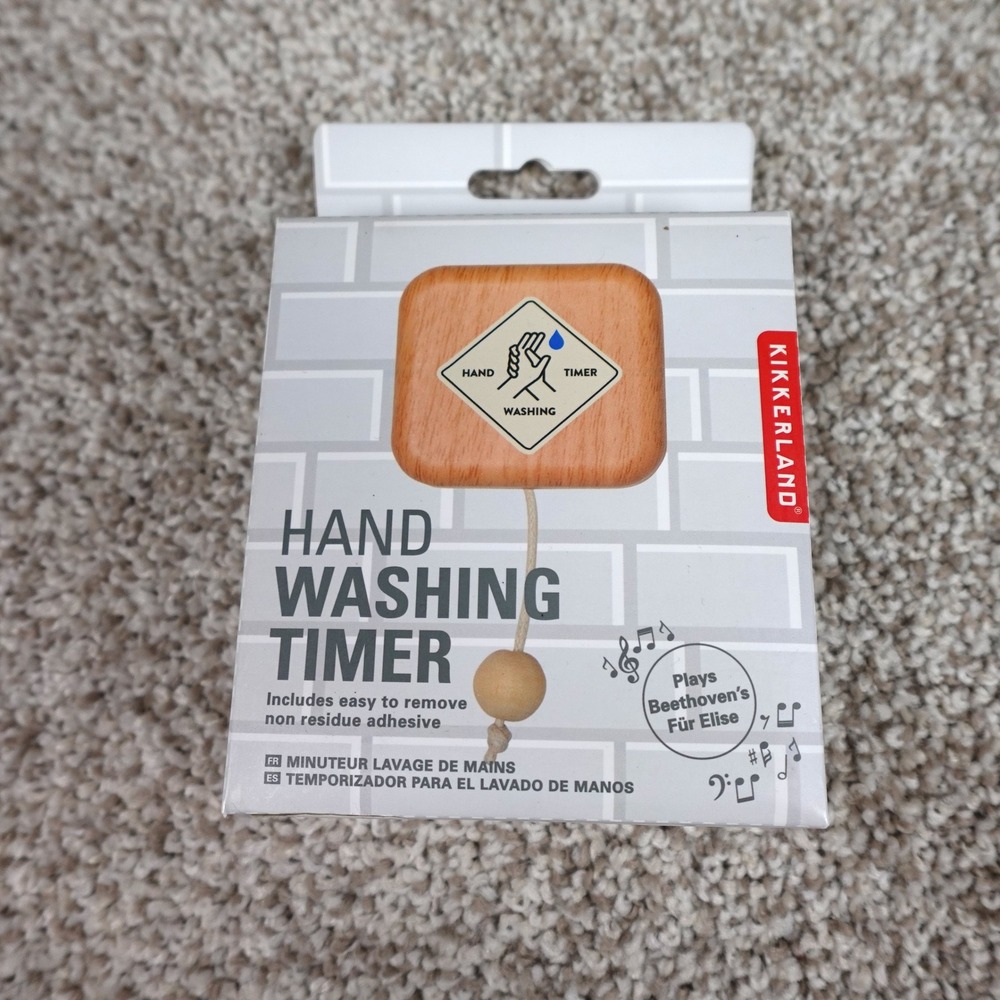 Kikkerland Hand Washing Timer Musical 30 Second Pull String Fur Elise Wood Look‎